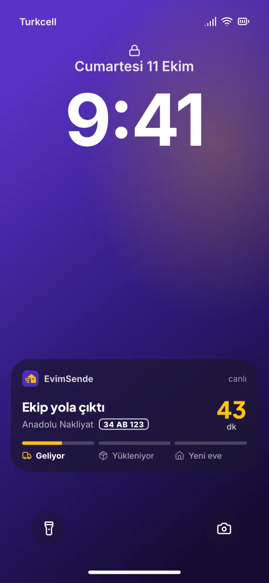 Kilit ekranında “Ekip yola çıktı” canlı takip kartı